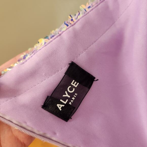 ALYCE PARIS One Shoulder Purple Sequin Dress with Feathers, Size 10 - Picture 14 of 15